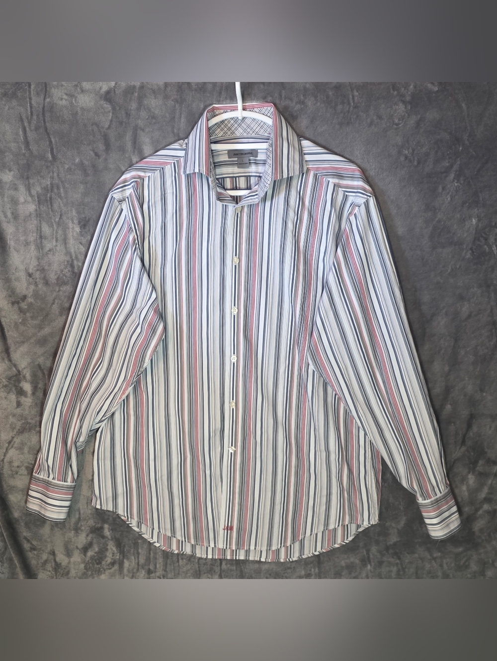 Johnston & Murphy White Dress Shirt with Blue & Red Stripes